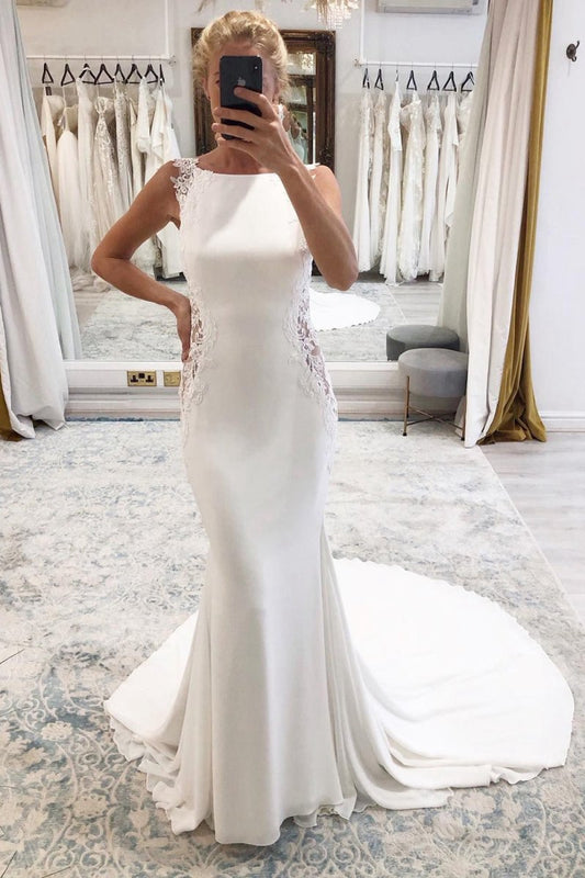 Long Mermaid Boho Wedding Dresses with Appliqued