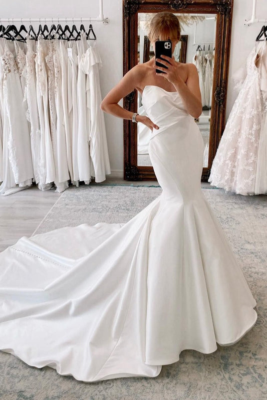 Strapless Satin Long Mermaid Wedding Dresses