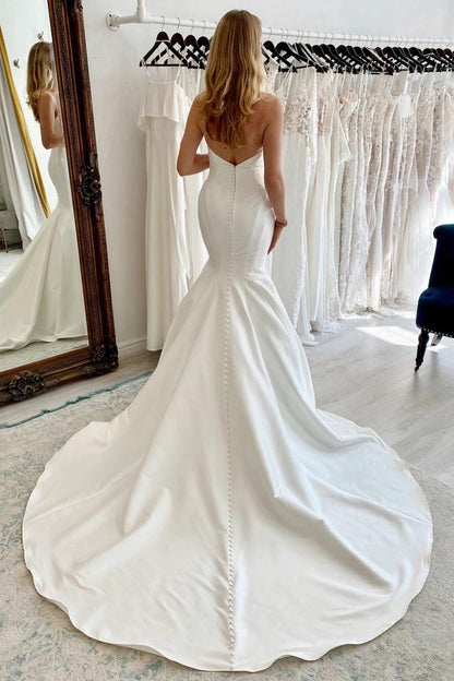 Strapless Satin Long Mermaid Wedding Dresses