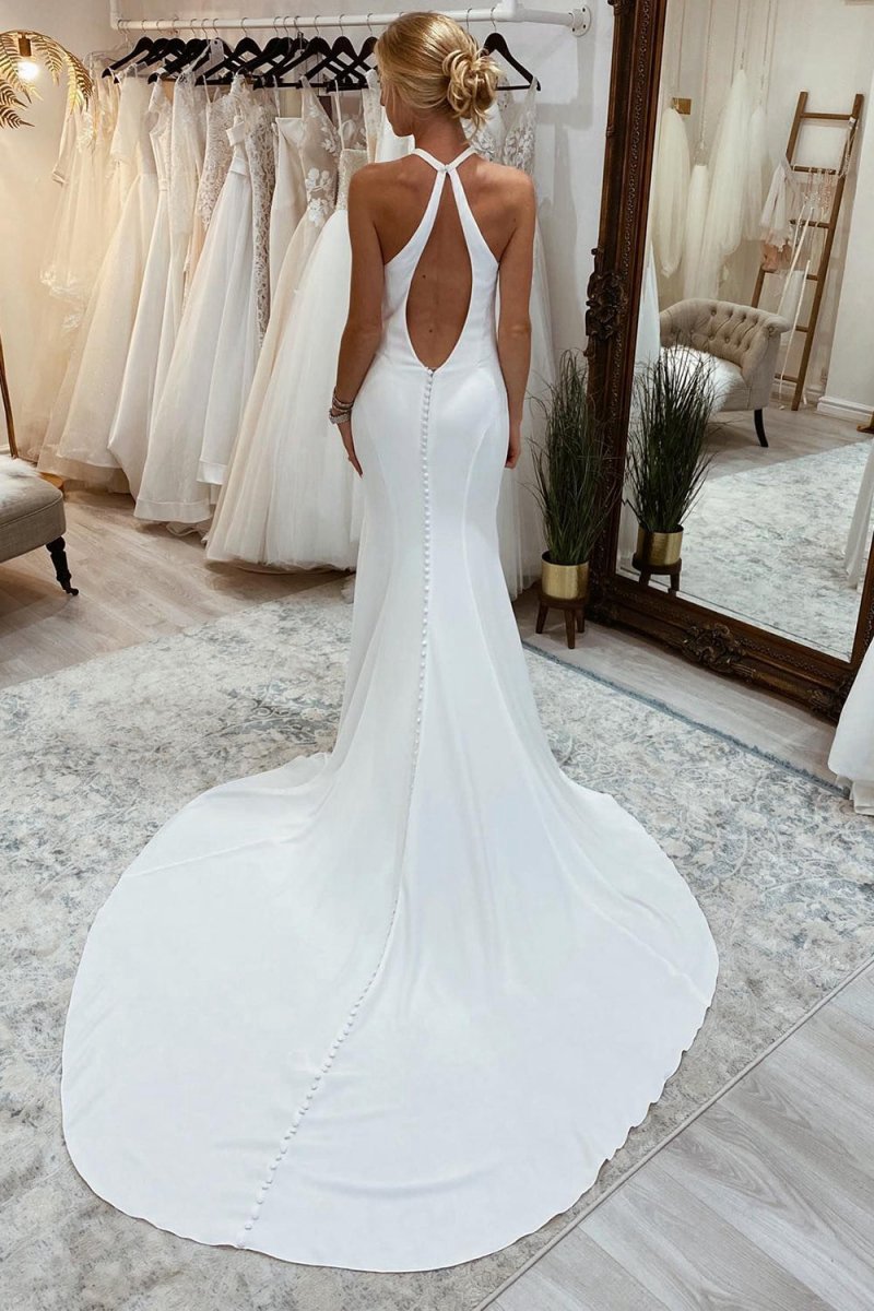 Simple Halter Open Back Long Wedding Dresses