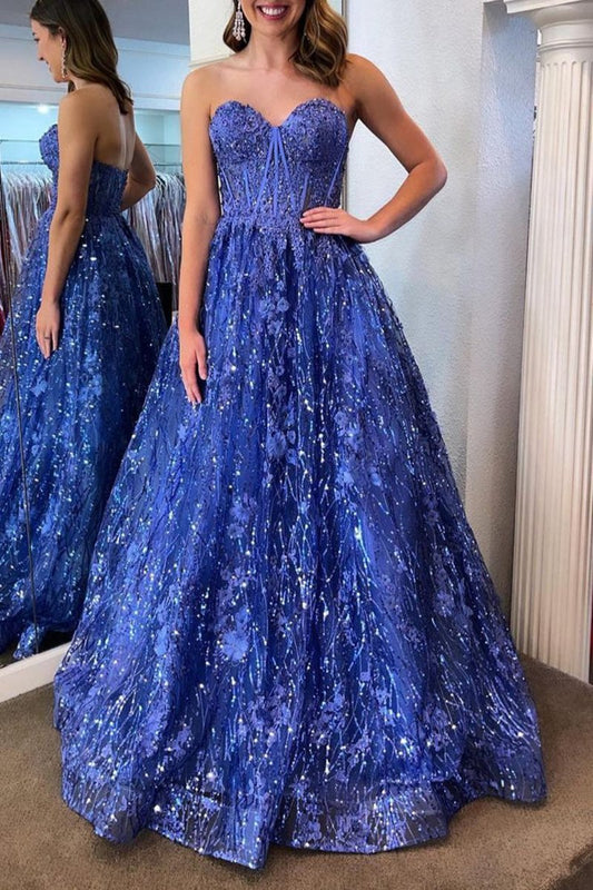 Sweetheart Sequin Lace Corest Long Dresses