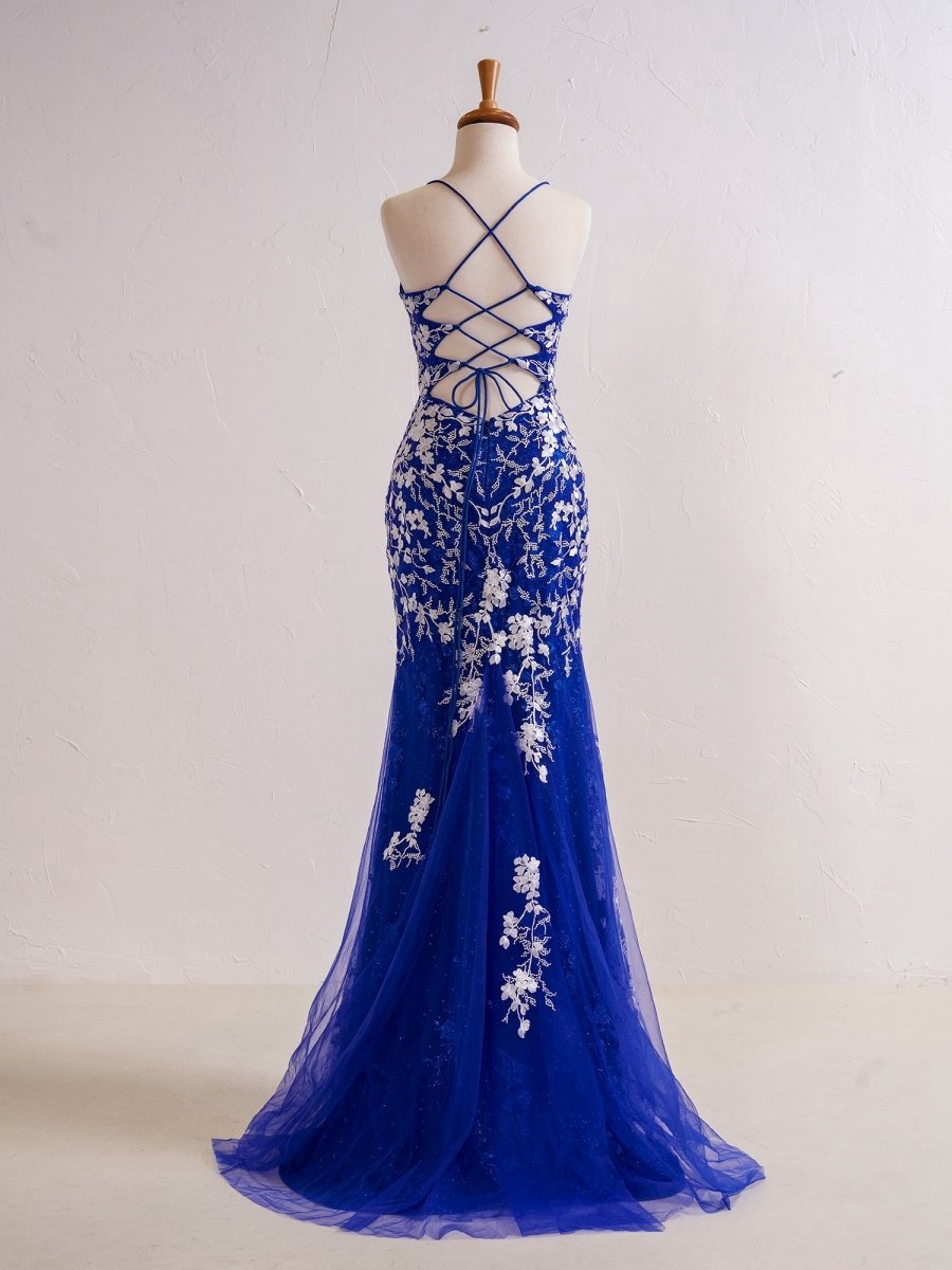 Mermaid V Neck Long Prom Dresses with Appliques Beading