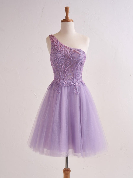 One Shoulder A-line Short Homecoming Dresses with Appliques