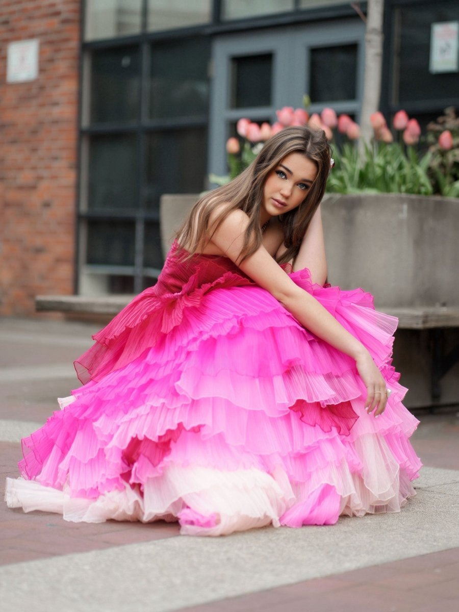 Sweetheart Pleated Bodice Long Prom Dresses with Ruffles