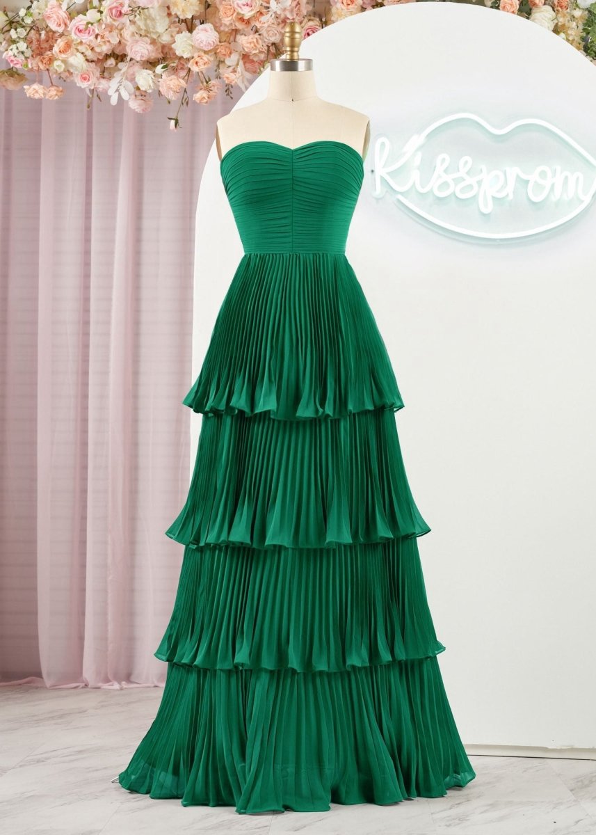 Strapless Ruffle Multi-Layer Long Prom Dresses