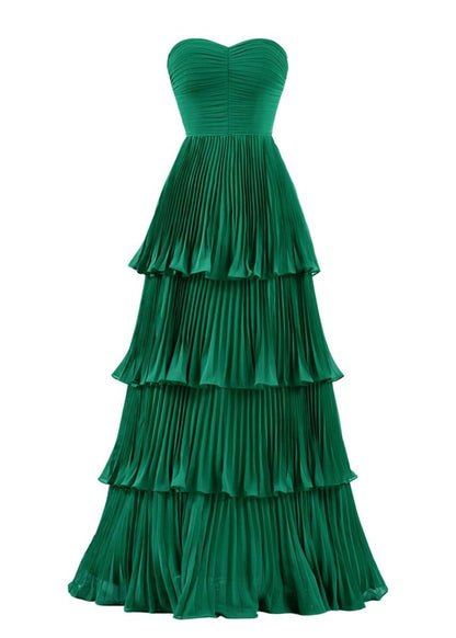 Strapless Ruffle Multi-Layer Long Prom Dresses