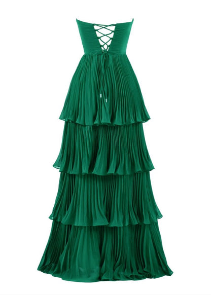 Strapless Ruffle Multi-Layer Long Prom Dresses