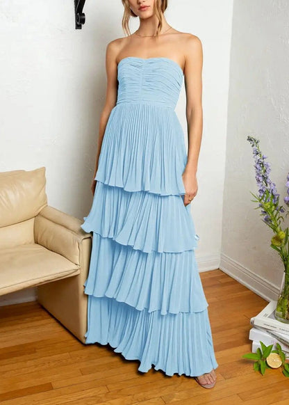 Strapless Ruffle Multi-Layer Long Prom Dresses