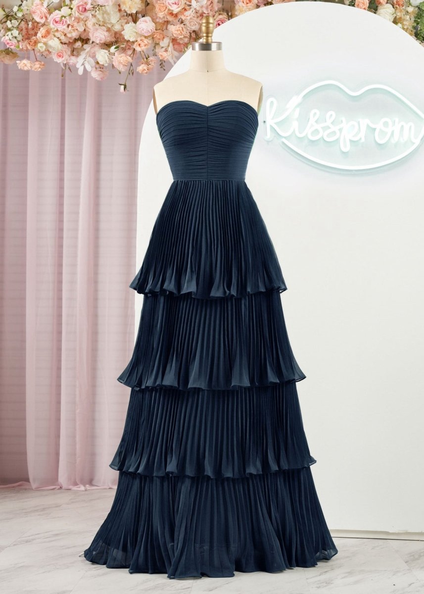 Strapless Ruffle Multi-Layer Long Prom Dresses