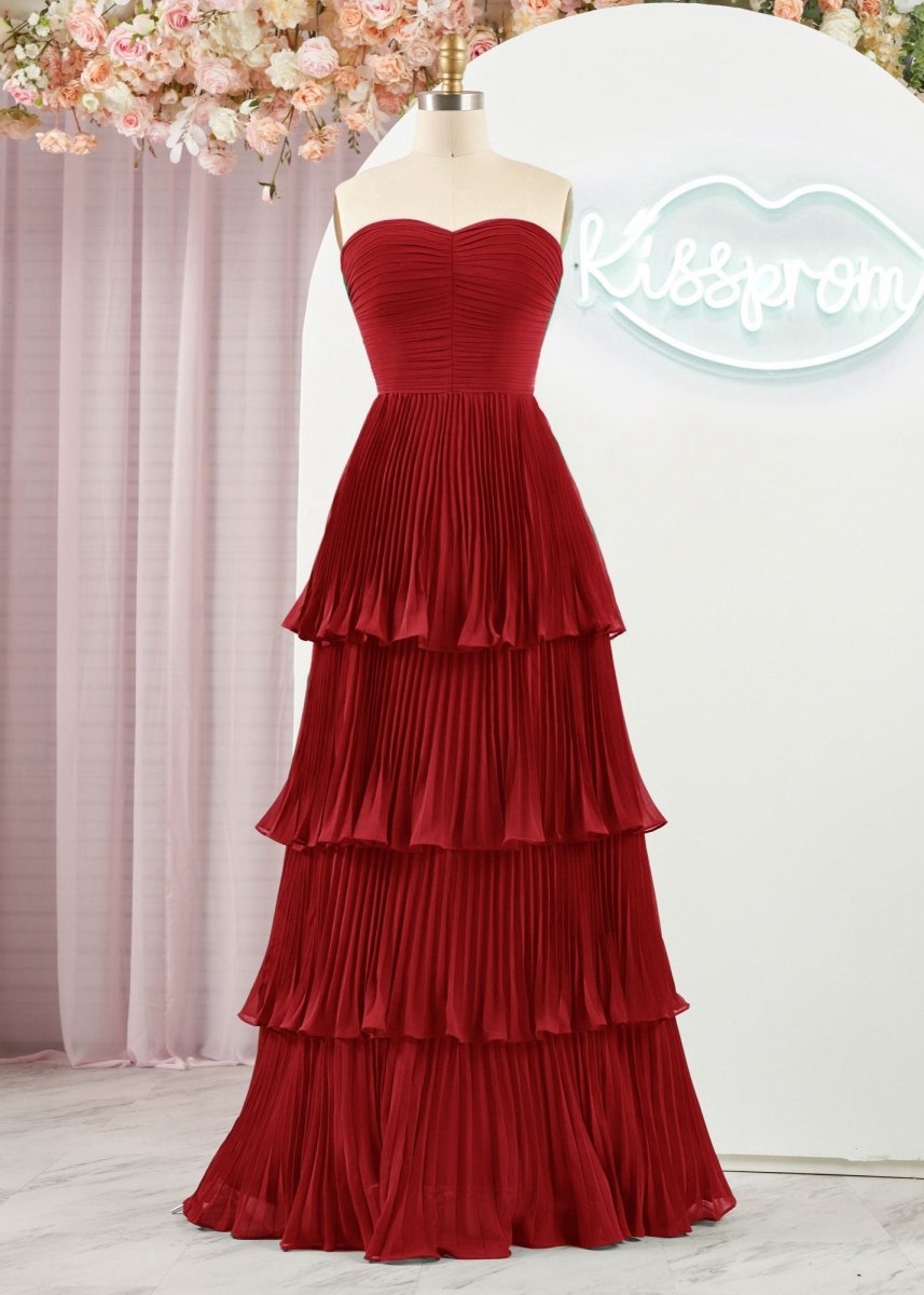 Strapless Ruffle Multi-Layer Long Prom Dresses
