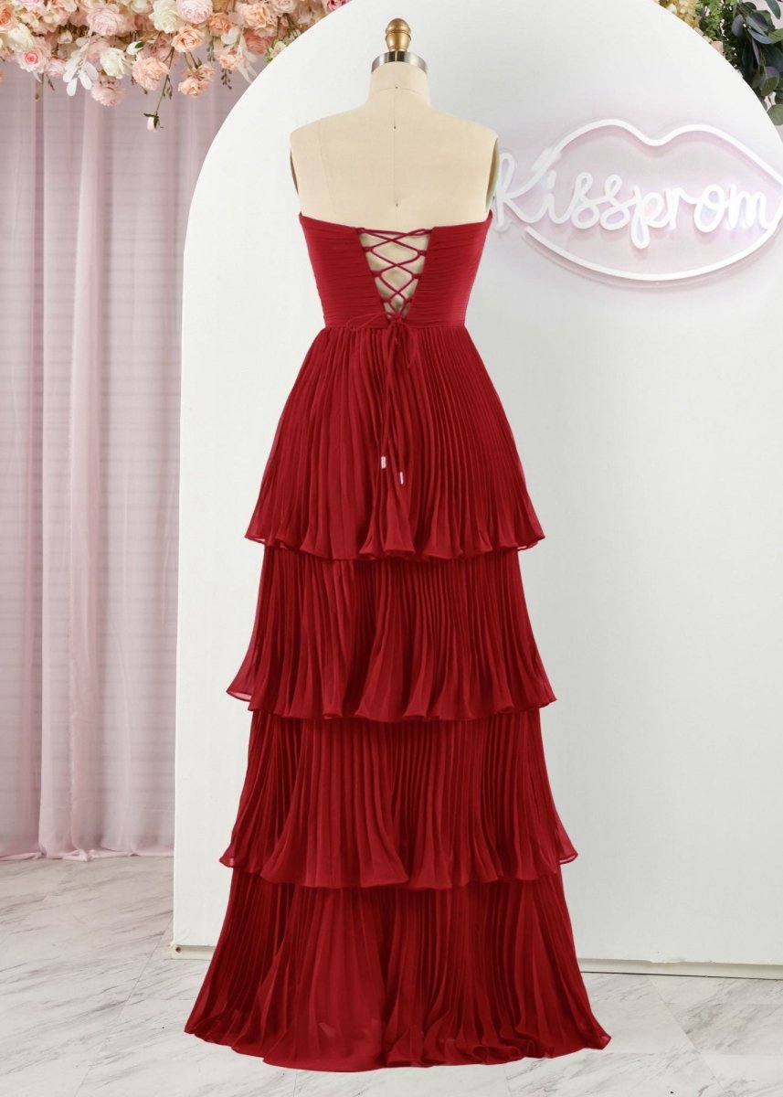 Strapless Ruffle Multi-Layer Long Prom Dresses