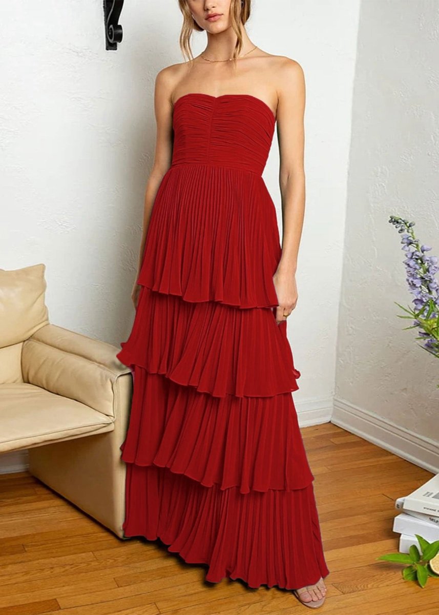 Strapless Ruffle Multi-Layer Long Prom Dresses