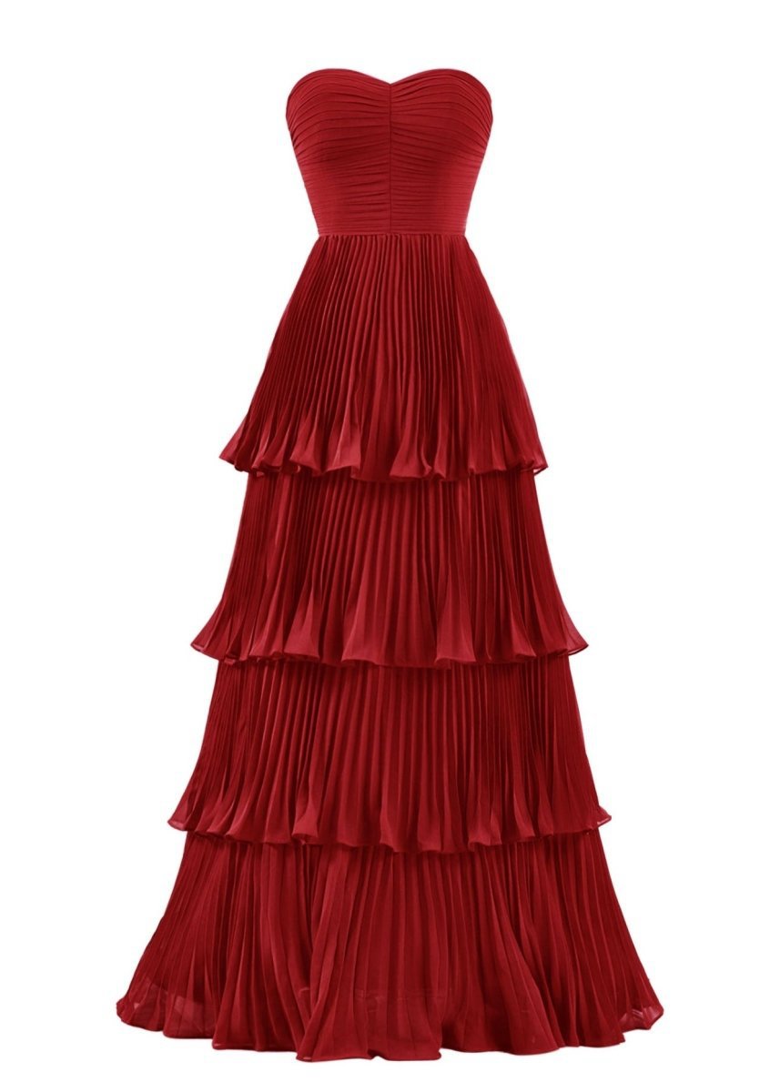 Strapless Ruffle Multi-Layer Long Prom Dresses