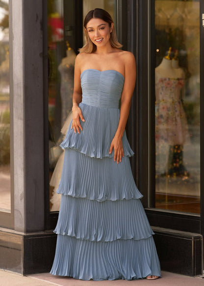 Strapless Ruffle Multi-Layer Long Prom Dresses