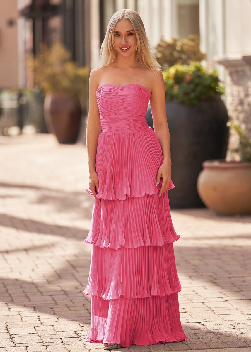 Strapless Ruffle Multi-Layer Long Prom Dresses
