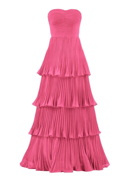 Strapless Ruffle Multi-Layer Long Prom Dresses