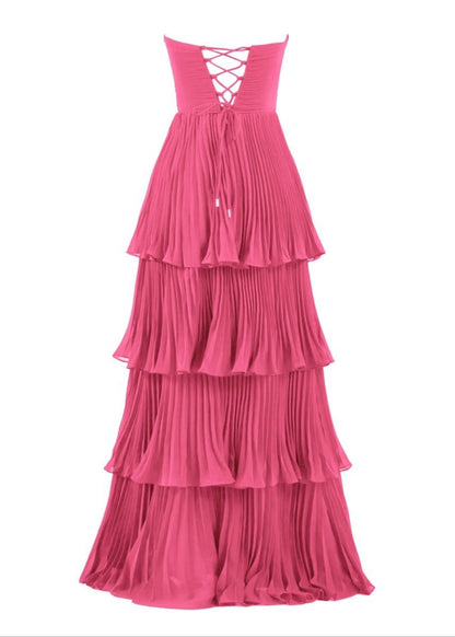 Strapless Ruffle Multi-Layer Long Prom Dresses