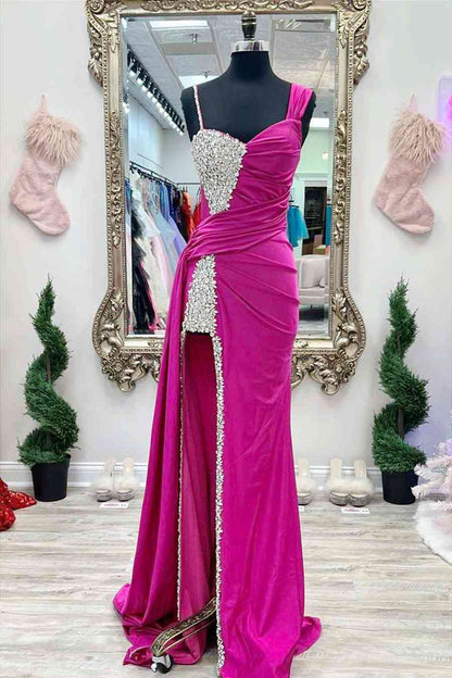 Chic Asymmertrical Beaded Long Porm Dresses