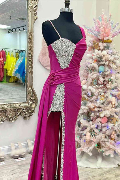 Chic Asymmertrical Beaded Long Porm Dresses