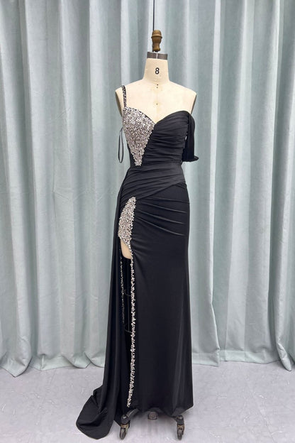Chic Asymmertrical Beaded Long Porm Dresses