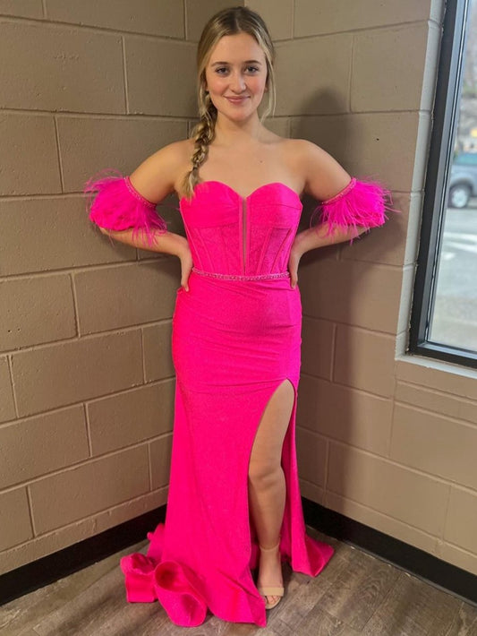 Mermaid Strapless Tight Long Prom Dresses with Slit