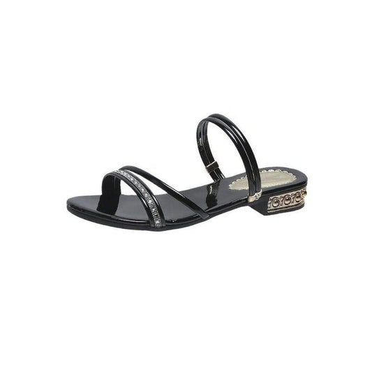 Strappy Rhinestones Low Block Heel Sandal