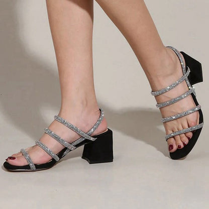 Rhinestones Strappy Chunky Heels