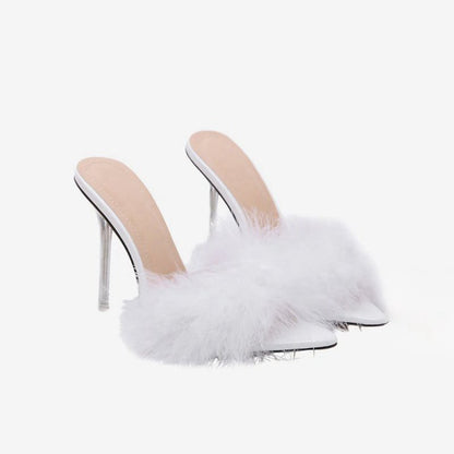 Hot Feathers Pointed Toe Stiletto Sandals