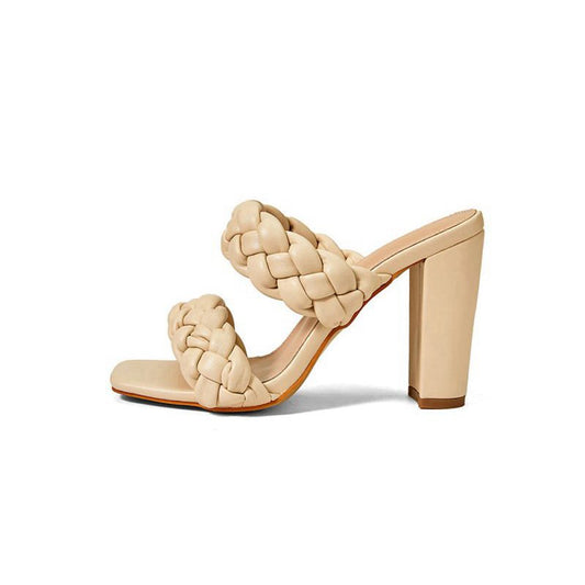Block Heel Braided Twist High Heel Sandals