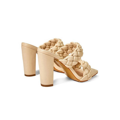 Block Heel Braided Twist High Heel Sandals