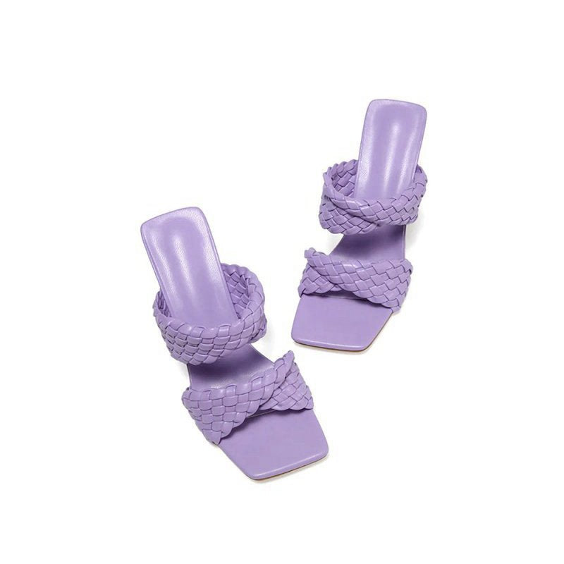Lavender High Heels Woven Chunky Sandals