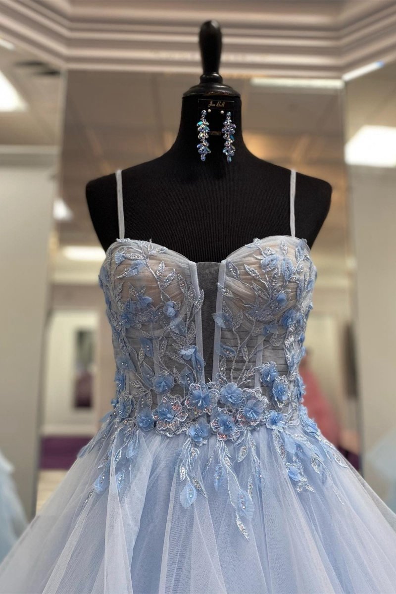 Straps Layered rs Floral A-line Long Prom Dresses