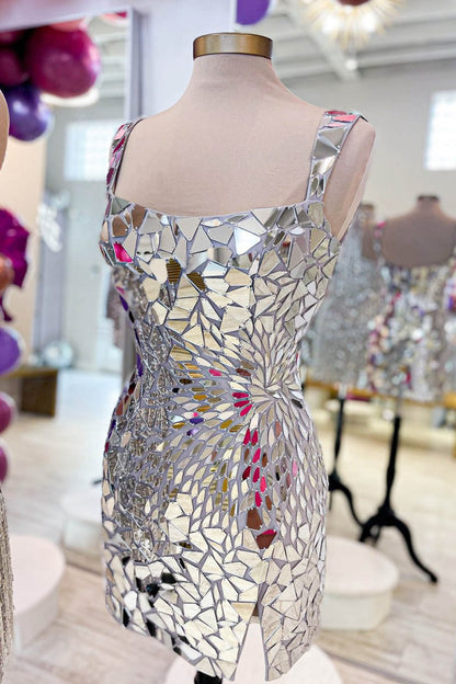 Sparkly Scoop Neck Mirror Tight Short Homecoming Dresses