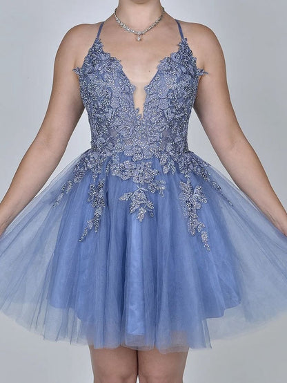 A-line Applique BlushTulle Short Homecoming Dresses