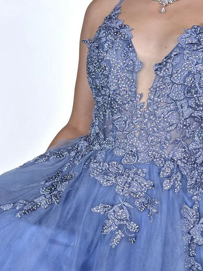 A-line Applique BlushTulle Short Homecoming Dresses
