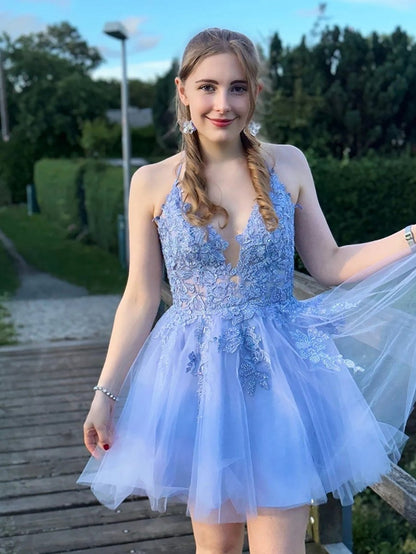 A-line Applique BlushTulle Short Homecoming Dresses
