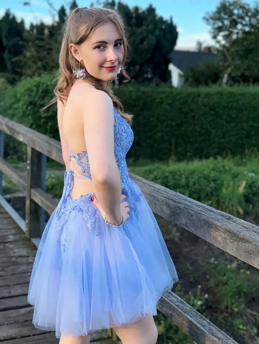 A-line Applique BlushTulle Short Homecoming Dresses
