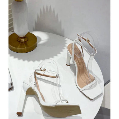 One Word with Square Head Thick High Heels