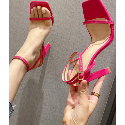 One Word with Square Head Thick High Heels