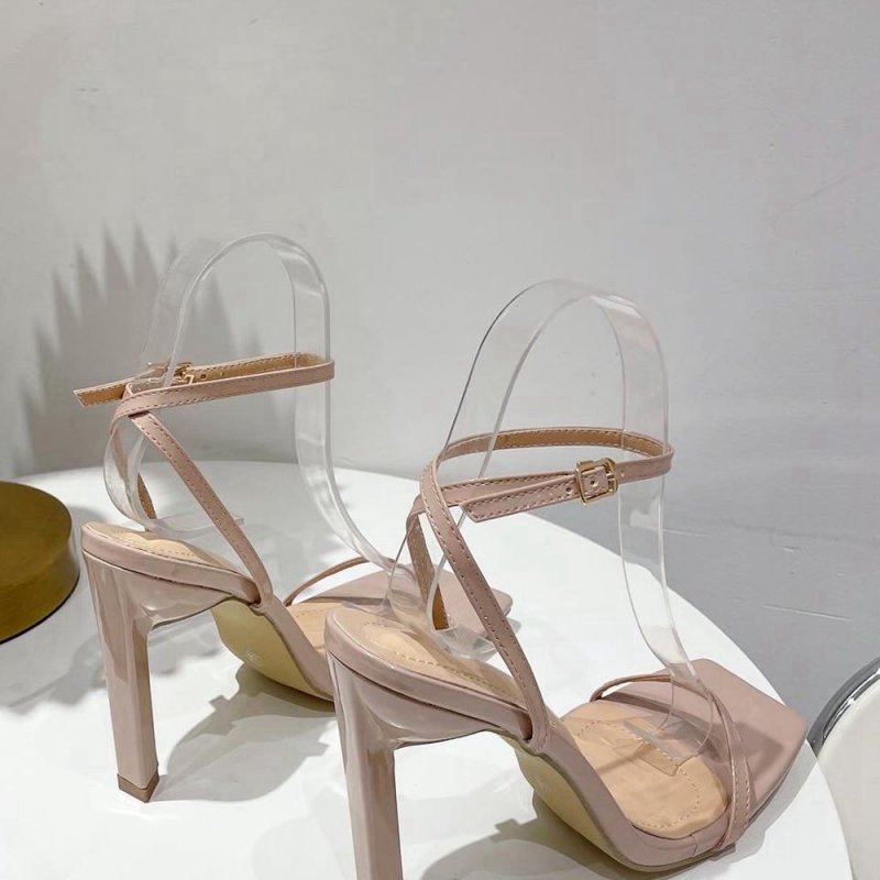 One Word Square Head Thick High Heels