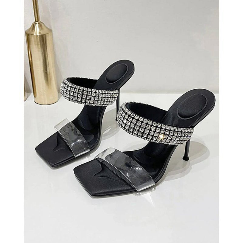 Square Toe Stiletto High Heels with Beading