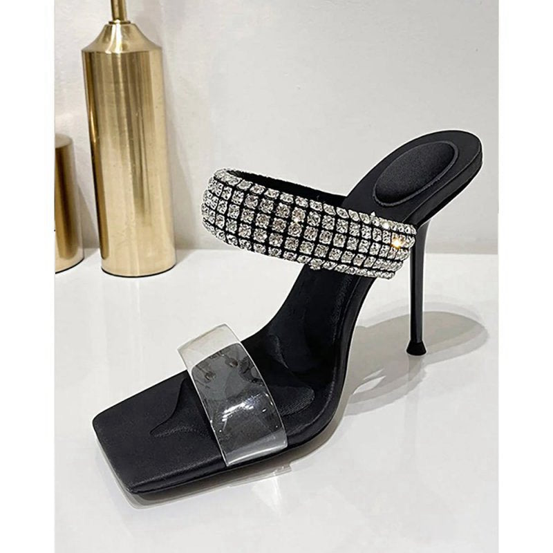 Square Toe Stiletto High Heels with Beading
