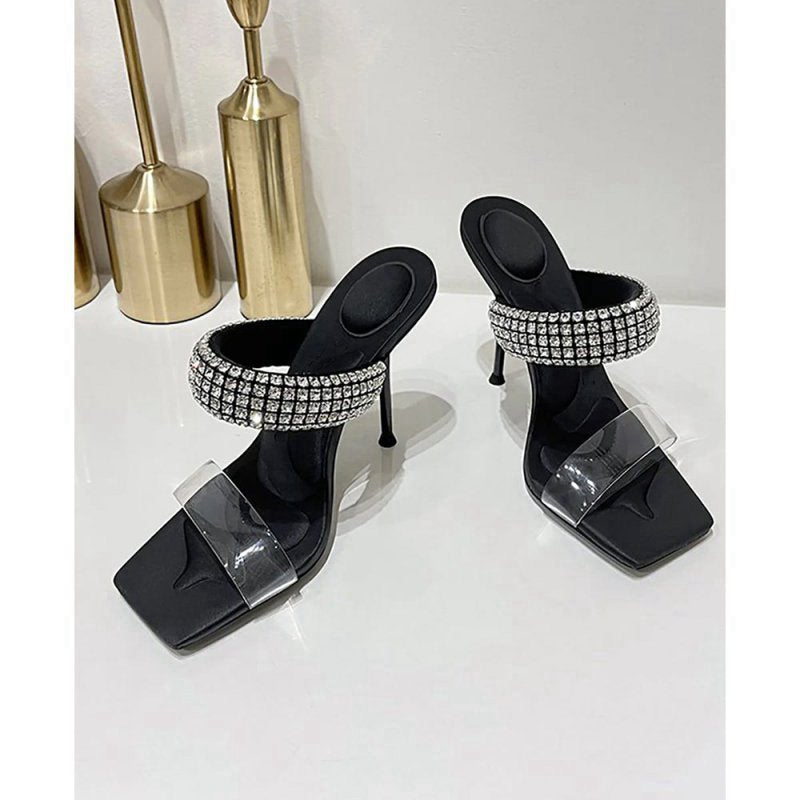 Square Toe Stiletto High Heels with Beading