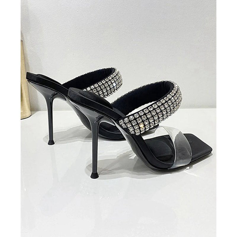 Square Toe Stiletto High Heels with Beading