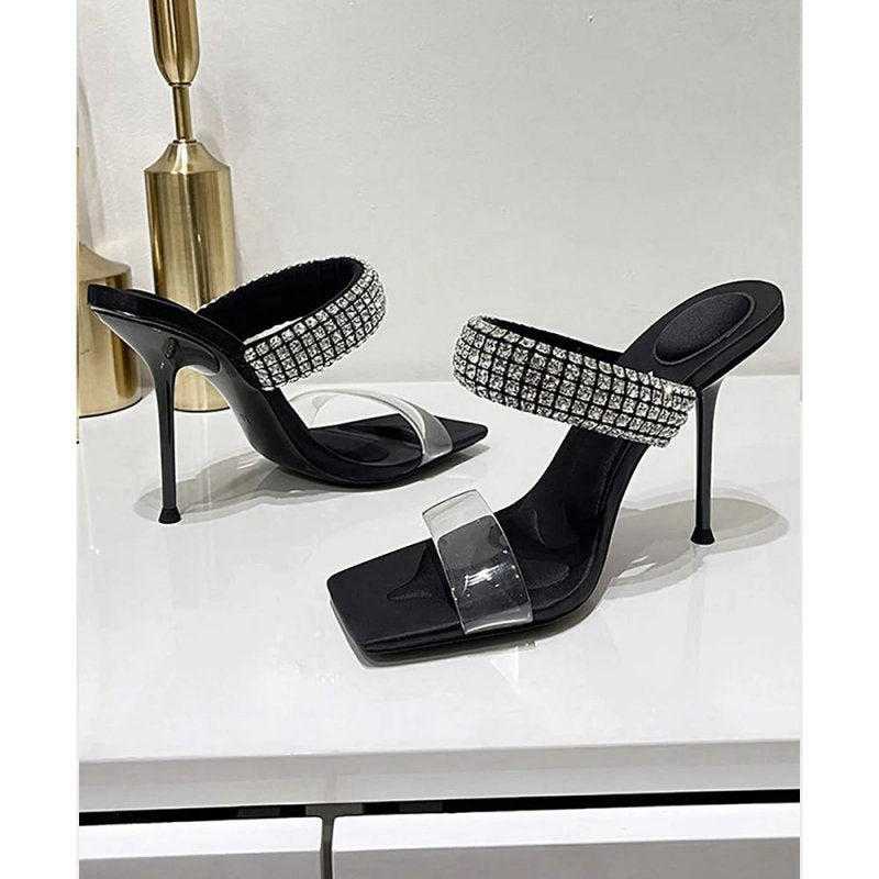 Square Toe Stiletto High Heels with Beading