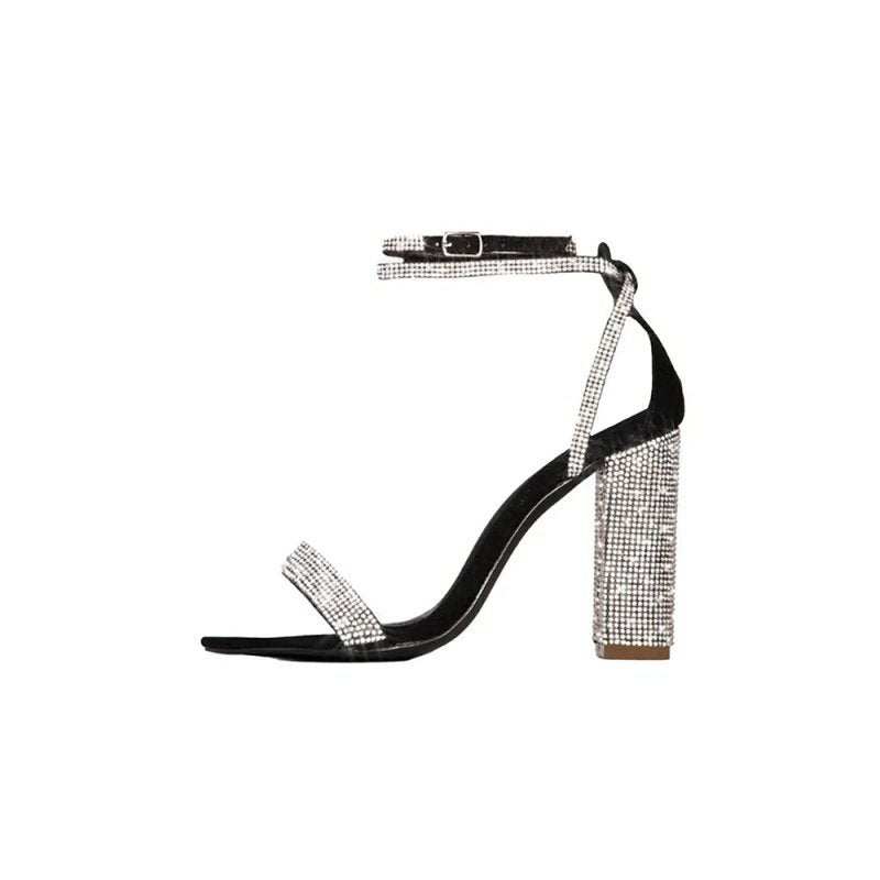 Rhinestone Chunky Heel One Buckle Sexy High Heel Sandals