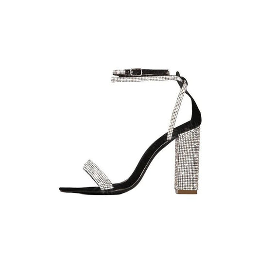 Rhinestone Chunky Heel One Buckle Sexy High Heel Sandals