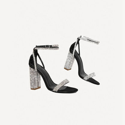 Rhinestone Chunky Heel One Buckle Sexy High Heel Sandals