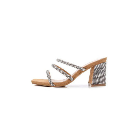 Rhinestones Slip On Chunky Heel Sandal