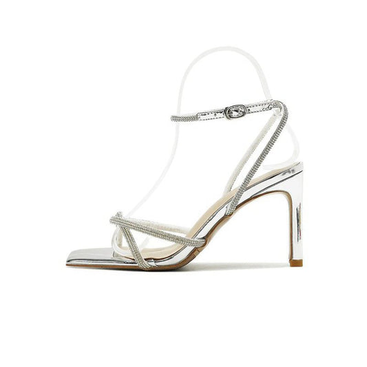 Rhinestone Open Toe Pump Heel Sandal